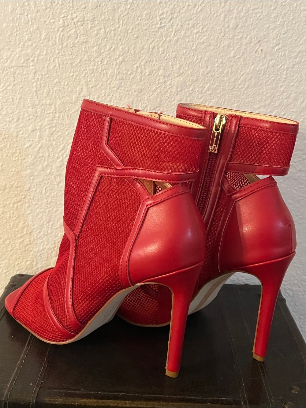 Jessica Simpson Red Open-Toe Ankle Heeled Booties - Picture 2 of 8